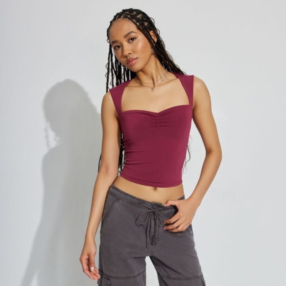 Garage burgundy square neck top